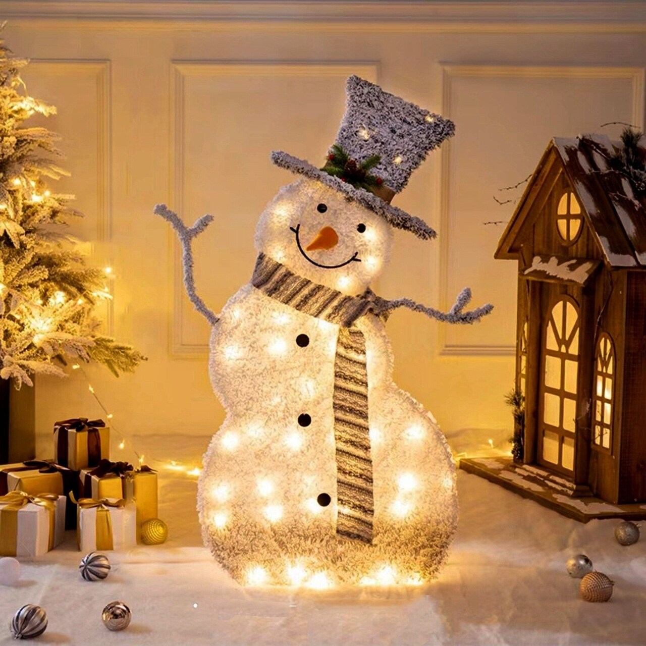 Collapsible Led Christmas Snowman Decoration Light Warm White 82Cm Battery Operated